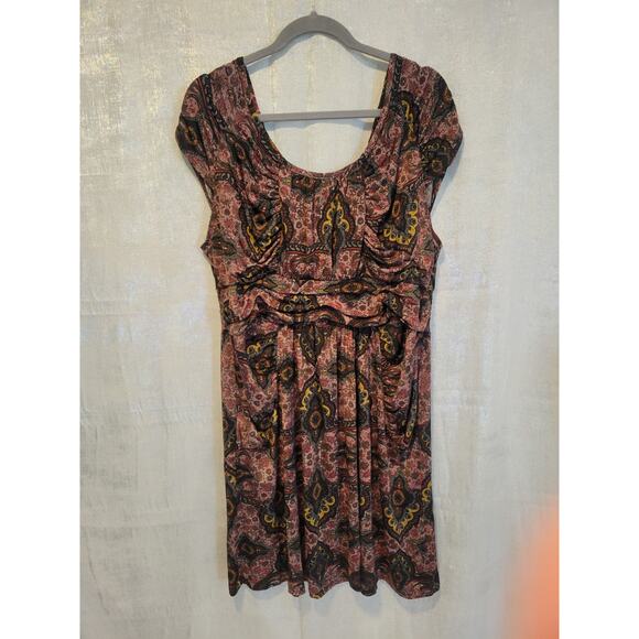 Cato Plus 18/20 Chocolate Red Paisley Stretch Dress Fairycore‎ Babydoll Whimsy - Picture 1 of 4